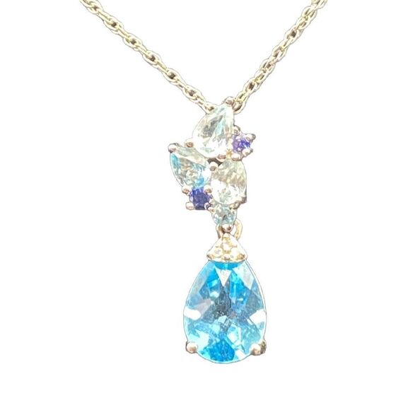 P⭐️M GENUINE SWISS BLUE AND SKY BLUE TOPAZ PENDANT NECKLACE 925 - Picture 9 of 16
